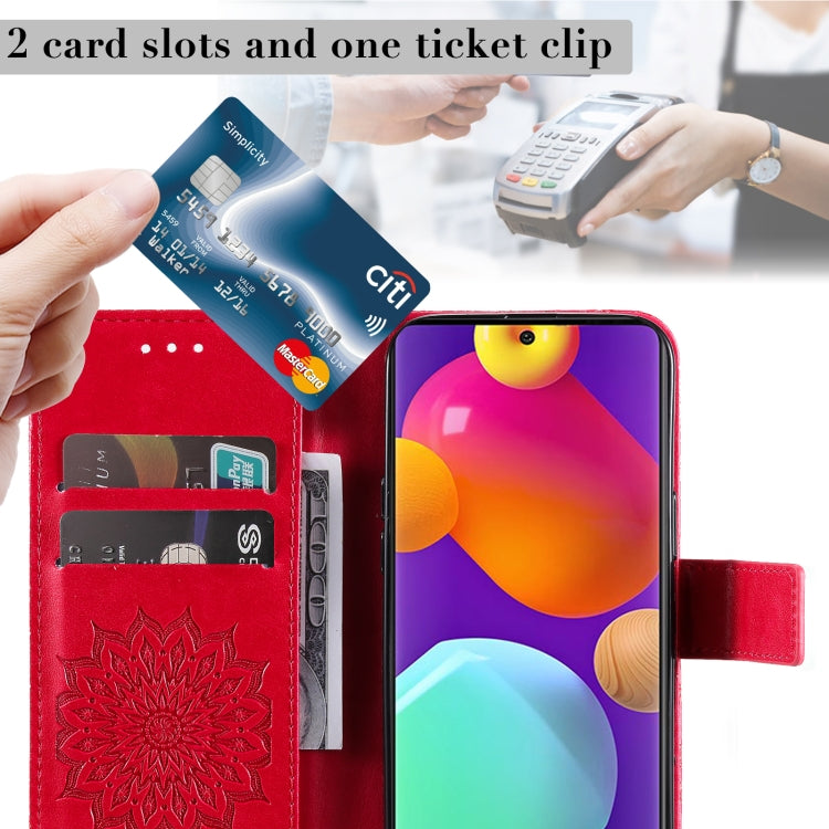 For Samsung Galaxy M62 / F62 Embossed Sunflower Pattern Flip Leather Phone Case