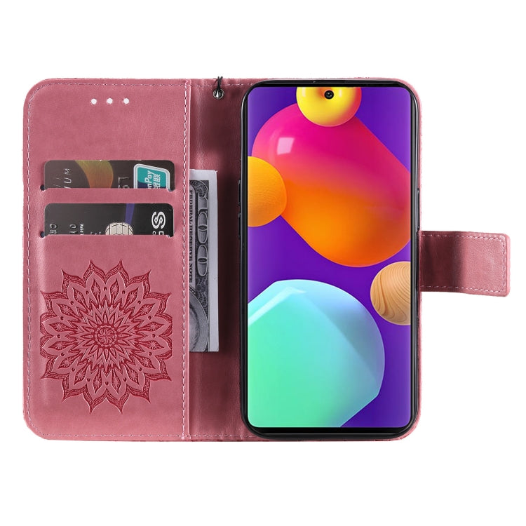 For Samsung Galaxy M62 / F62 Embossed Sunflower Pattern Flip Leather Phone Case