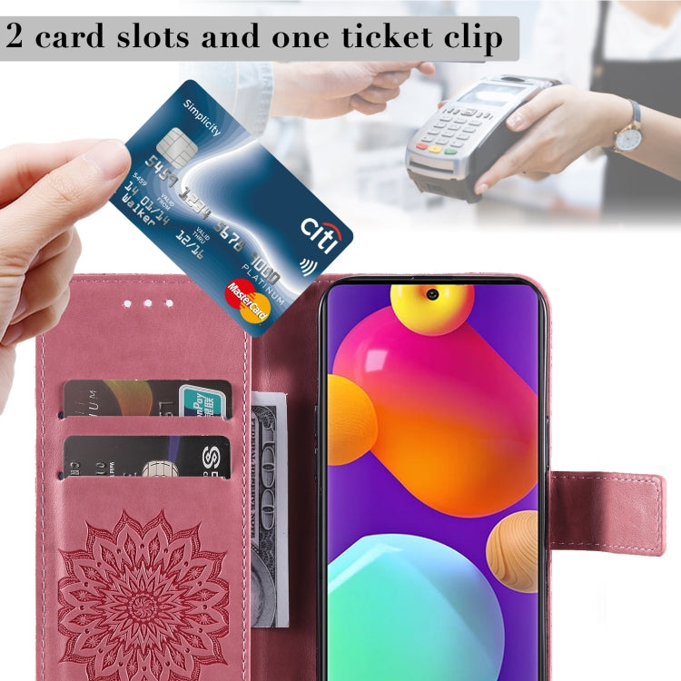 For Samsung Galaxy M62 / F62 Embossed Sunflower Pattern Flip Leather Phone Case