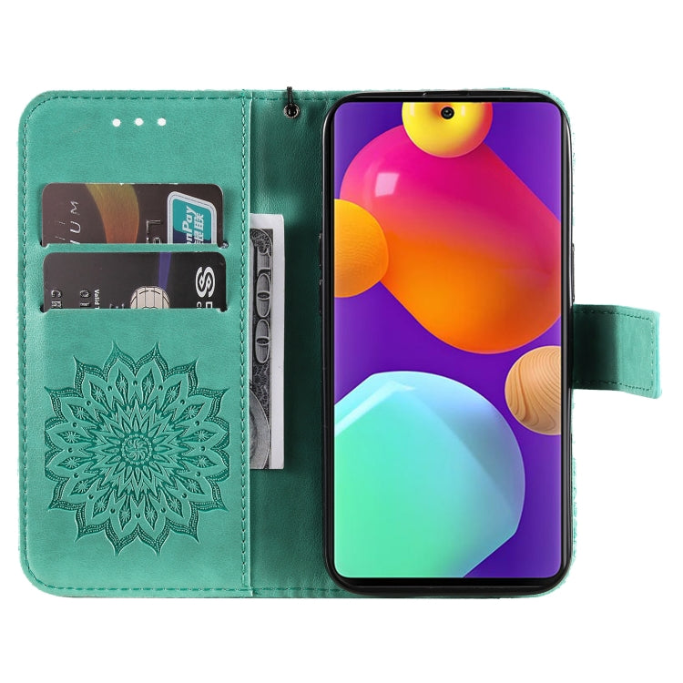 For Samsung Galaxy M62 / F62 Embossed Sunflower Pattern Flip Leather Phone Case