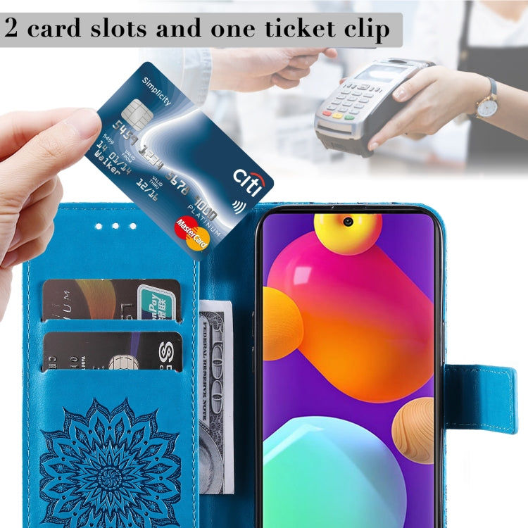 For Samsung Galaxy M62 / F62 Embossed Sunflower Pattern Flip Leather Phone Case