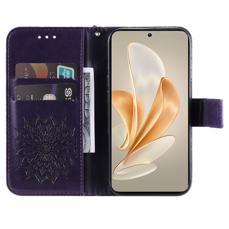 For vivo V29e Global / Y200 5G Global Embossed Sunflower Pattern Flip Leather Phone Case