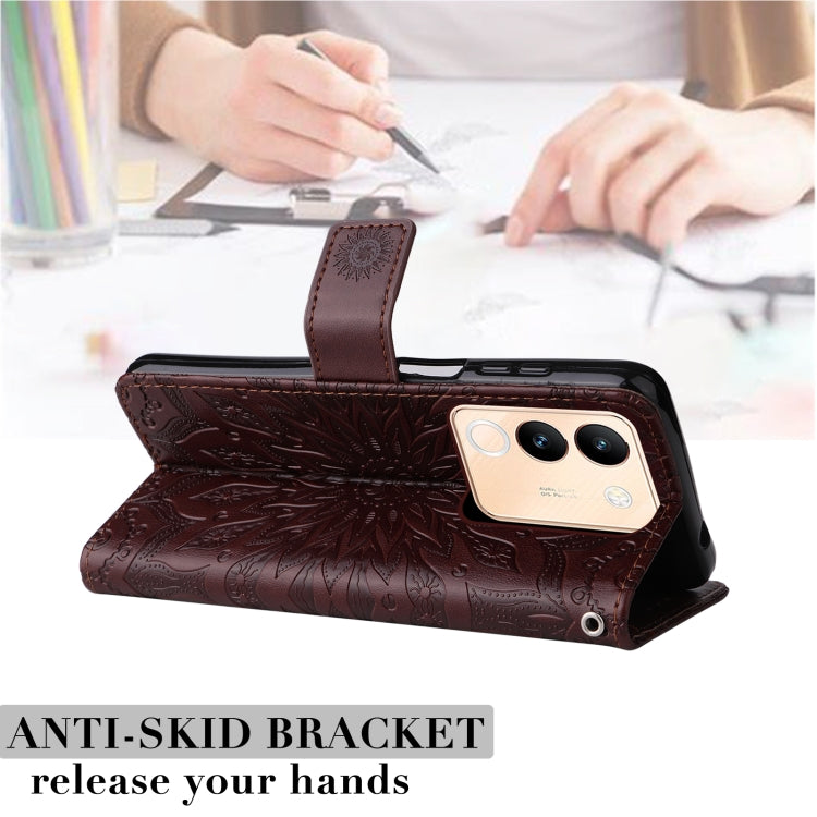 For vivo V29e Global / Y200 5G Global Embossed Sunflower Pattern Flip Leather Phone Case
