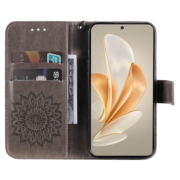 For vivo V29e Global / Y200 5G Global Embossed Sunflower Pattern Flip Leather Phone Case