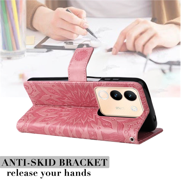 For vivo V29e Global / Y200 5G Global Embossed Sunflower Pattern Flip Leather Phone Case