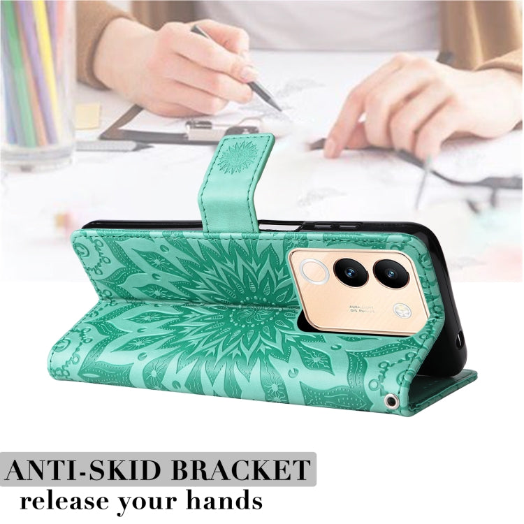 For vivo V29e Global / Y200 5G Global Embossed Sunflower Pattern Flip Leather Phone Case