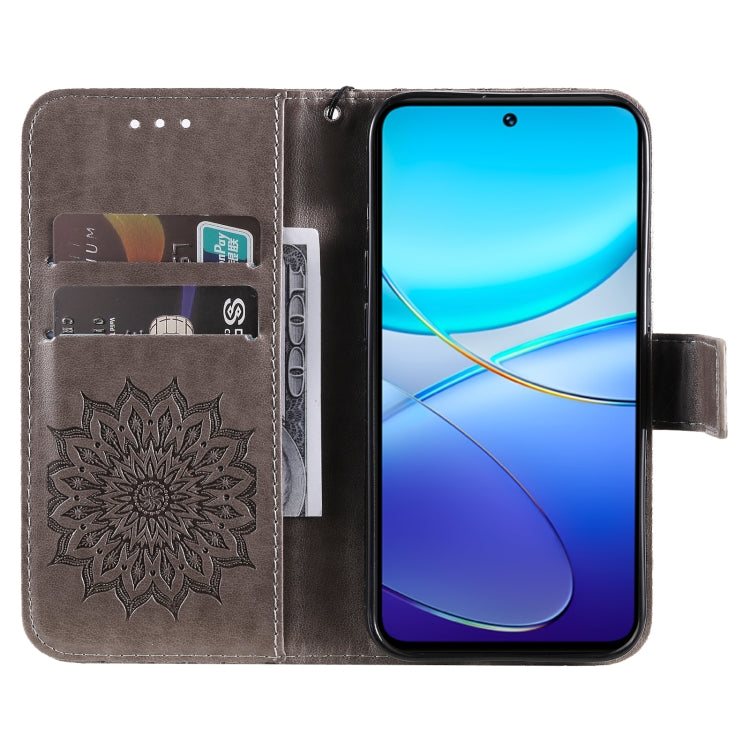 For vivo V40 SE 5G / Y100 IDN Embossed Sunflower Pattern Flip Leather Phone Case