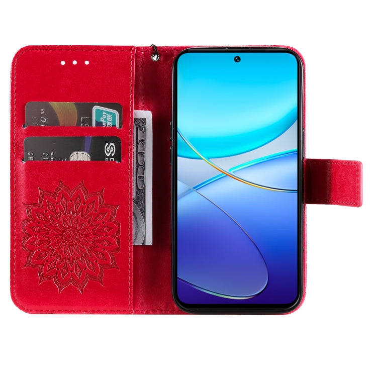 For vivo V40 SE 5G / Y100 IDN Embossed Sunflower Pattern Flip Leather Phone Case