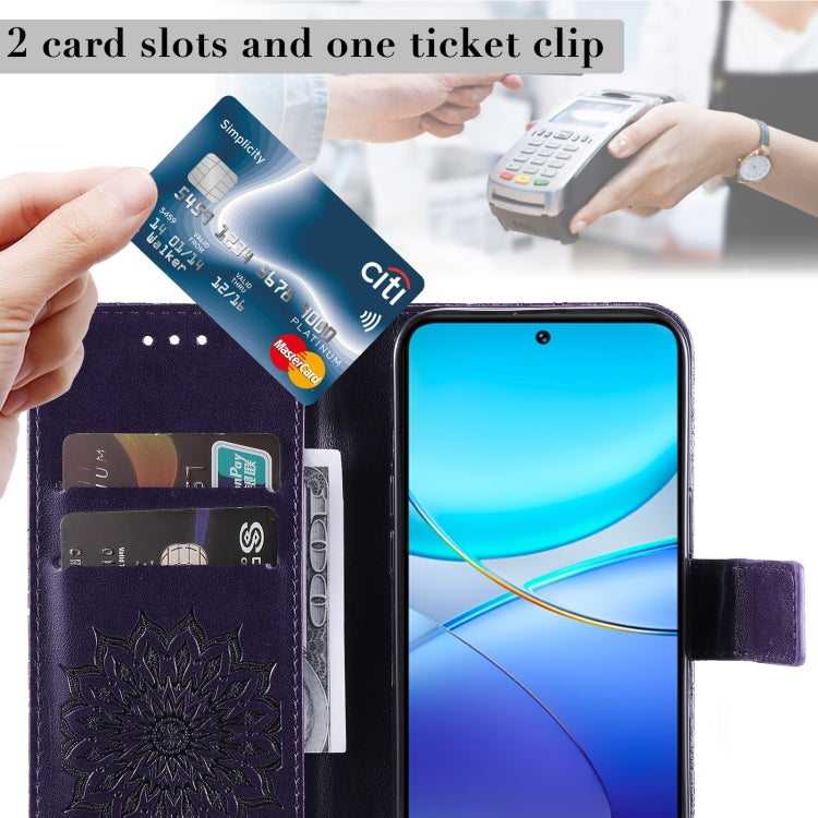 For vivo Y200e 5G Global / V30 Lite India Embossed Sunflower Pattern Flip Leather Phone Case