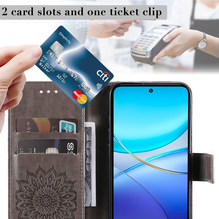 For vivo Y200e 5G Global / V30 Lite India Embossed Sunflower Pattern Flip Leather Phone Case