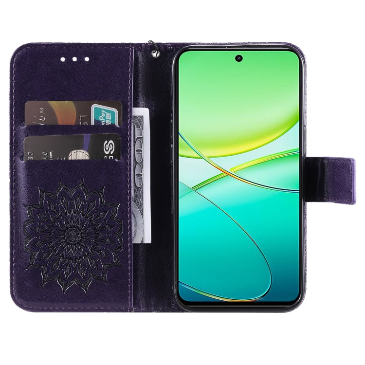 For vivo Y38 / Y200i / T3x Global Embossed Sunflower Pattern Flip Leather Phone Case