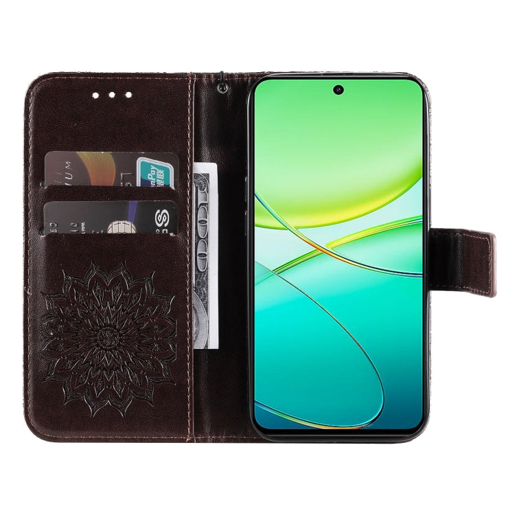 For vivo Y38 / Y200i / T3x Global Embossed Sunflower Pattern Flip Leather Phone Case