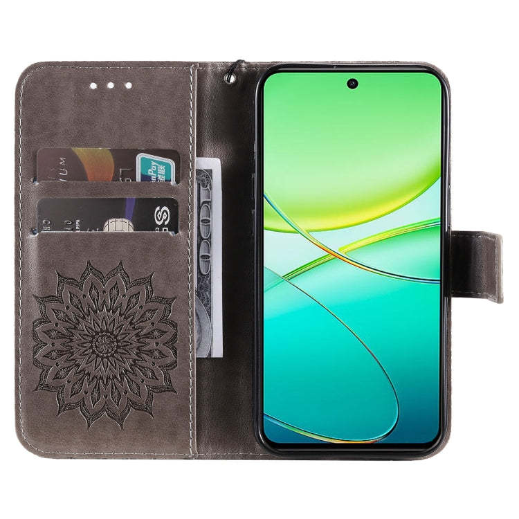 For vivo Y38 / Y200i / T3x Global Embossed Sunflower Pattern Flip Leather Phone Case