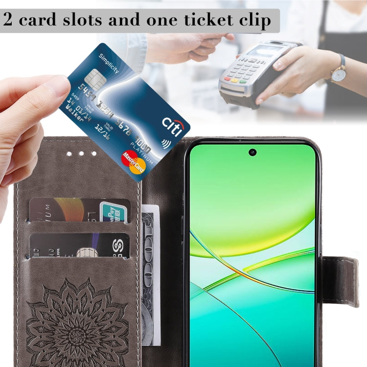 For vivo Y38 / Y200i / T3x Global Embossed Sunflower Pattern Flip Leather Phone Case