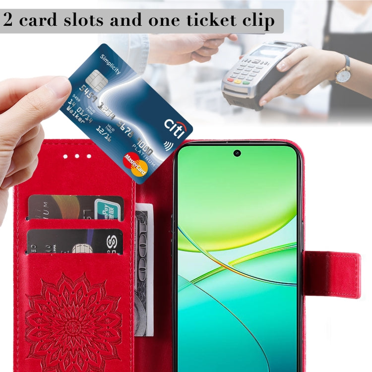For vivo Y38 / Y200i / T3x Global Embossed Sunflower Pattern Flip Leather Phone Case