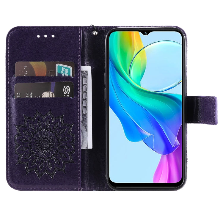 For vivo Y03 4G Embossed Sunflower Pattern Flip Leather Phone Case