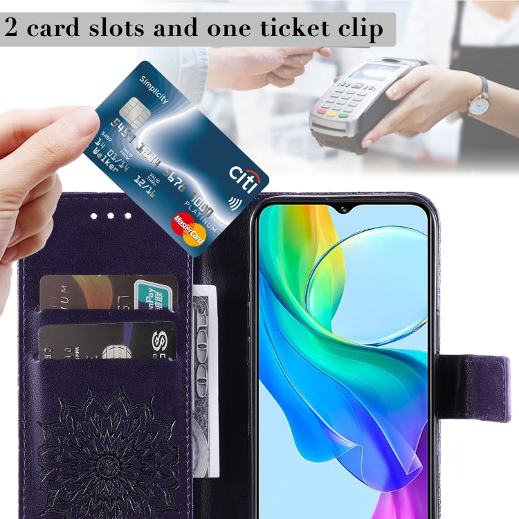 For vivo Y03 4G Embossed Sunflower Pattern Flip Leather Phone Case