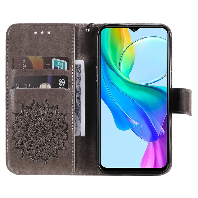 For vivo Y03 4G Embossed Sunflower Pattern Flip Leather Phone Case