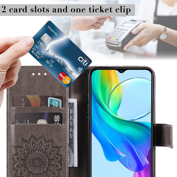 For vivo Y03 4G Embossed Sunflower Pattern Flip Leather Phone Case