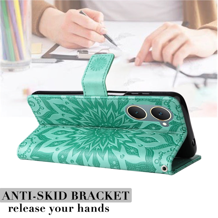 For vivo Y03 4G Embossed Sunflower Pattern Flip Leather Phone Case