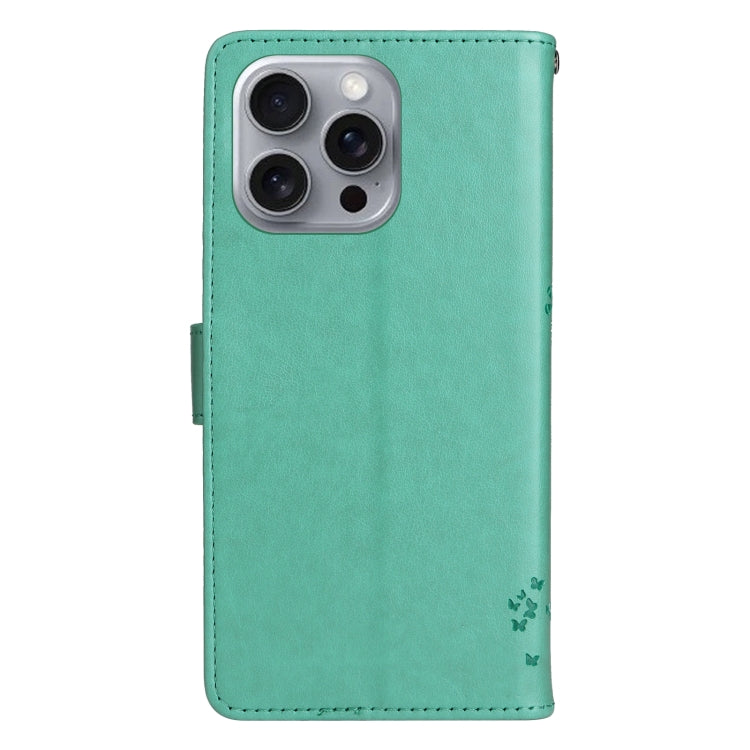 For iPhone 16 Pro Max Tree & Cat Embossed Pattern Flip Leather Phone Case
