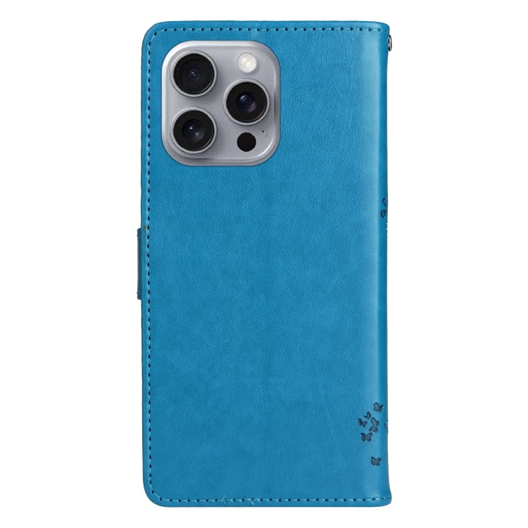 For iPhone 16 Pro Max Tree & Cat Embossed Pattern Flip Leather Phone Case