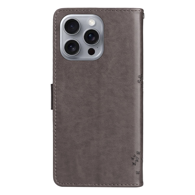 For iPhone 16 Pro Max Tree & Cat Embossed Pattern Flip Leather Phone Case