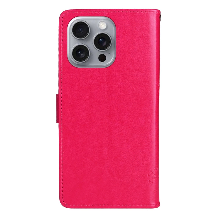 For iPhone 16 Pro Max Tree & Cat Embossed Pattern Flip Leather Phone Case