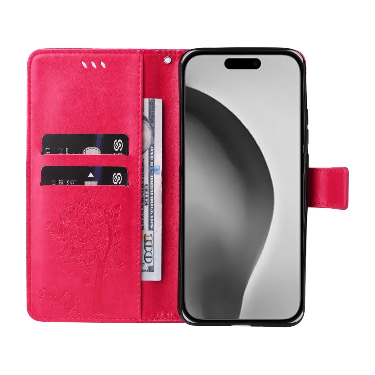 For iPhone 16 Pro Max Tree & Cat Embossed Pattern Flip Leather Phone Case