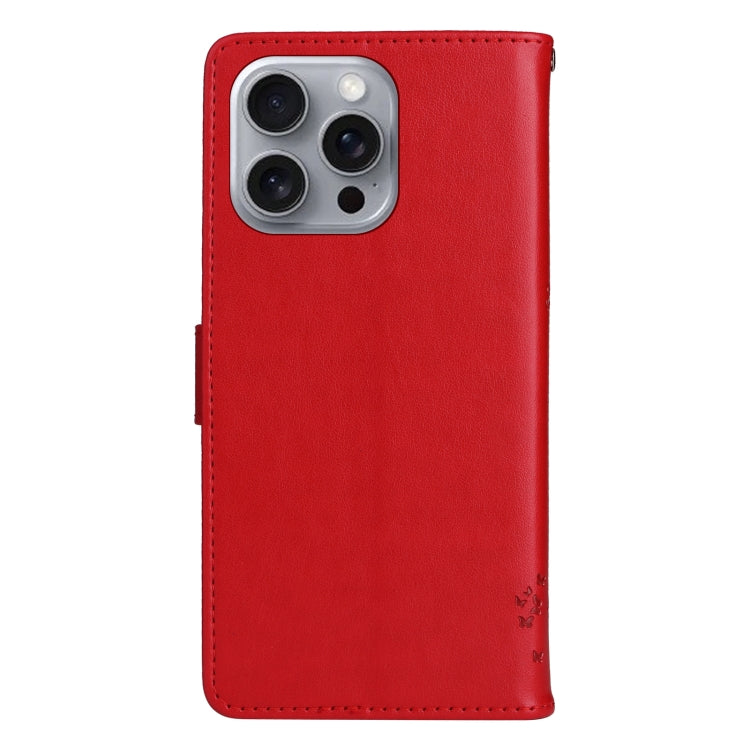For iPhone 16 Pro Max Tree & Cat Embossed Pattern Flip Leather Phone Case