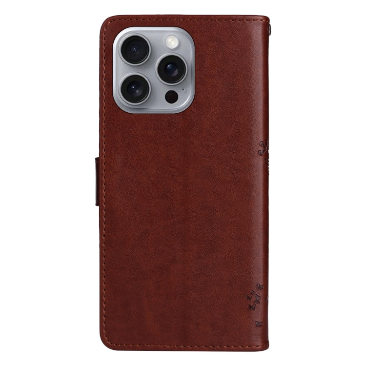 For iPhone 16 Pro Max Tree & Cat Embossed Pattern Flip Leather Phone Case