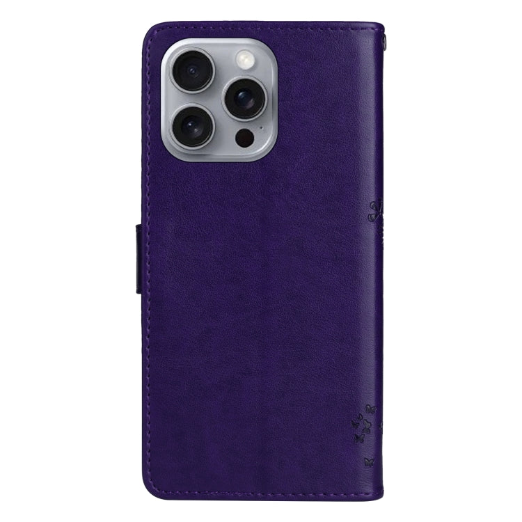 For iPhone 16 Pro Max Tree & Cat Embossed Pattern Flip Leather Phone Case