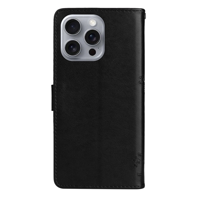 For iPhone 16 Pro Max Tree & Cat Embossed Pattern Flip Leather Phone Case
