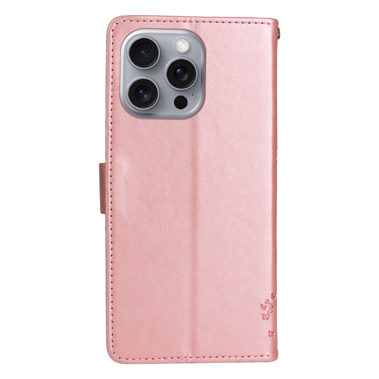 For iPhone 16 Pro Max Tree & Cat Embossed Pattern Flip Leather Phone Case