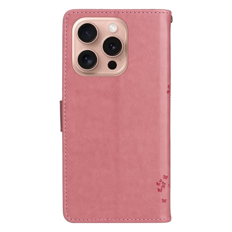 For iPhone 16 Pro Tree & Cat Embossed Pattern Flip Leather Phone Case
