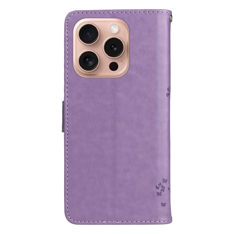 For iPhone 16 Pro Tree & Cat Embossed Pattern Flip Leather Phone Case