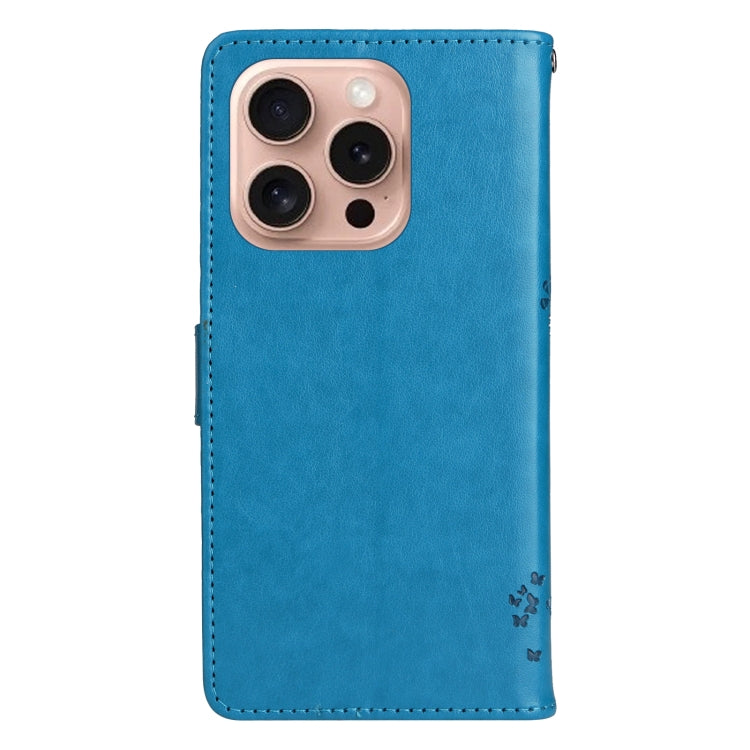 For iPhone 16 Pro Tree & Cat Embossed Pattern Flip Leather Phone Case