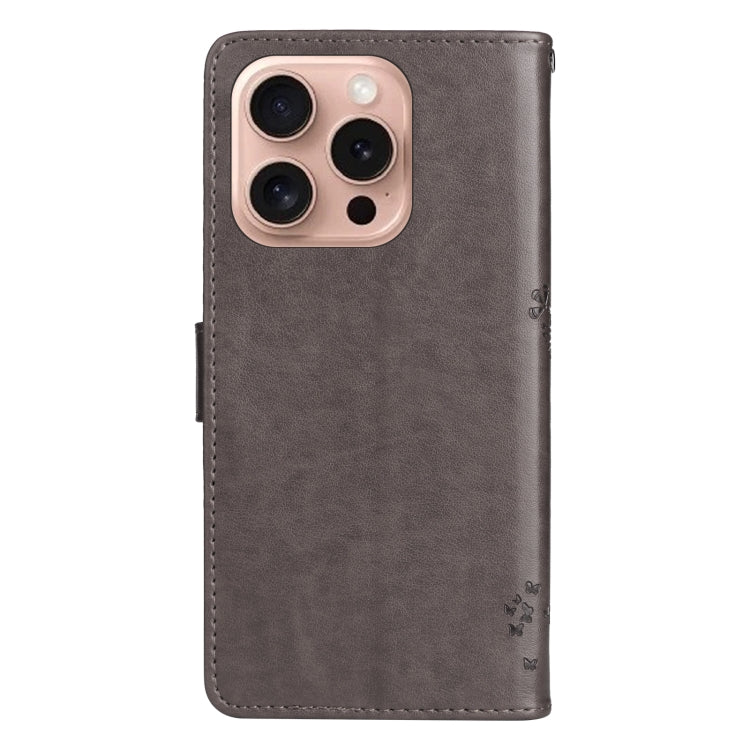 For iPhone 16 Pro Tree & Cat Embossed Pattern Flip Leather Phone Case