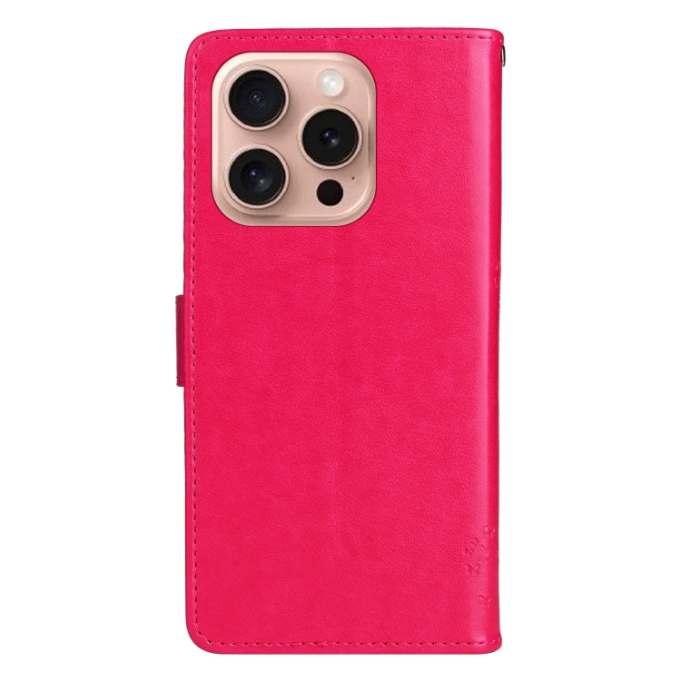 For iPhone 16 Pro Tree & Cat Embossed Pattern Flip Leather Phone Case
