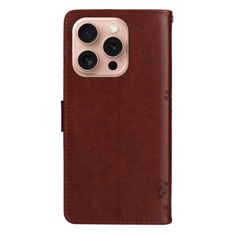For iPhone 16 Pro Tree & Cat Embossed Pattern Flip Leather Phone Case