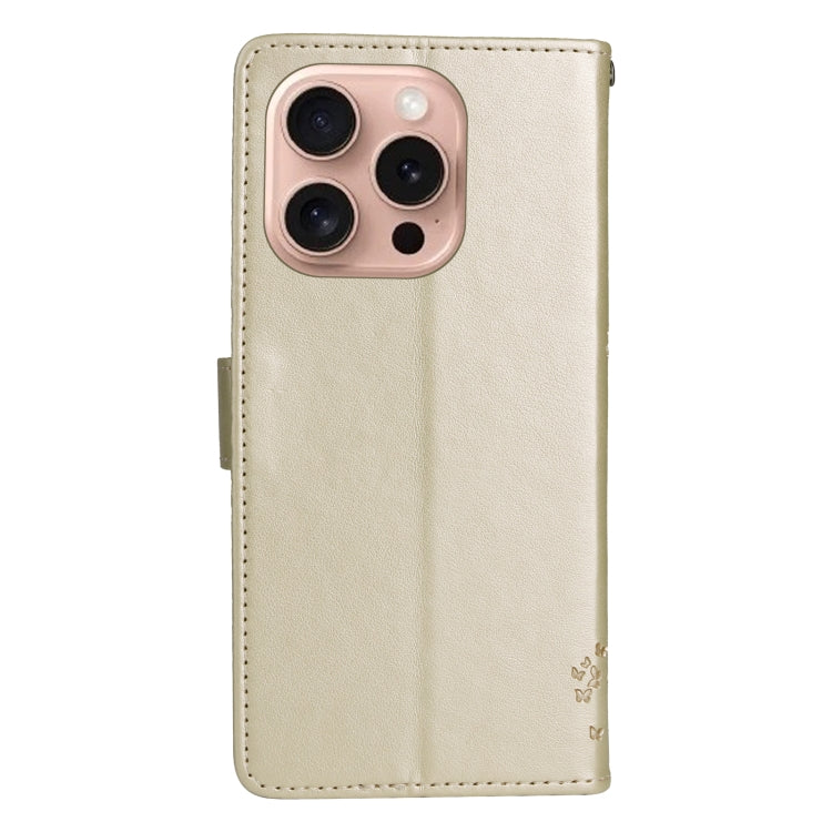 For iPhone 16 Pro Tree & Cat Embossed Pattern Flip Leather Phone Case