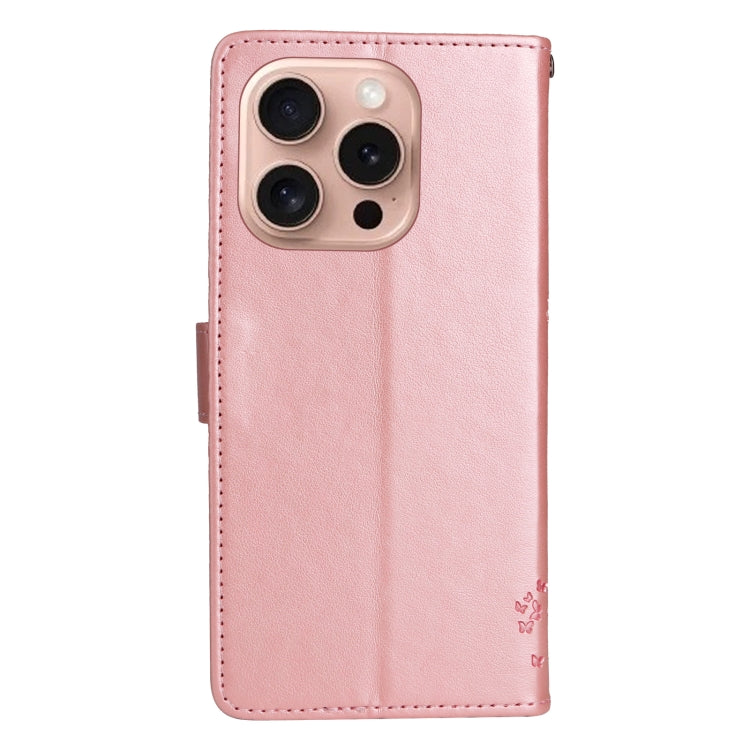 For iPhone 16 Pro Tree & Cat Embossed Pattern Flip Leather Phone Case