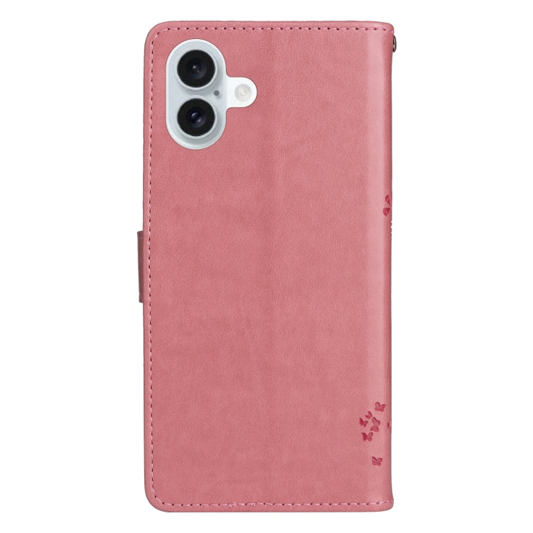 For iPhone 16 Plus Tree & Cat Embossed Pattern Flip Leather Phone Case