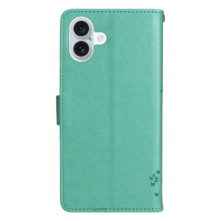 For iPhone 16 Plus Tree & Cat Embossed Pattern Flip Leather Phone Case