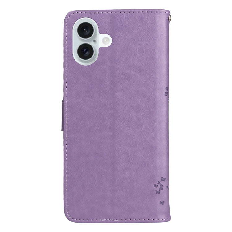 For iPhone 16 Plus Tree & Cat Embossed Pattern Flip Leather Phone Case