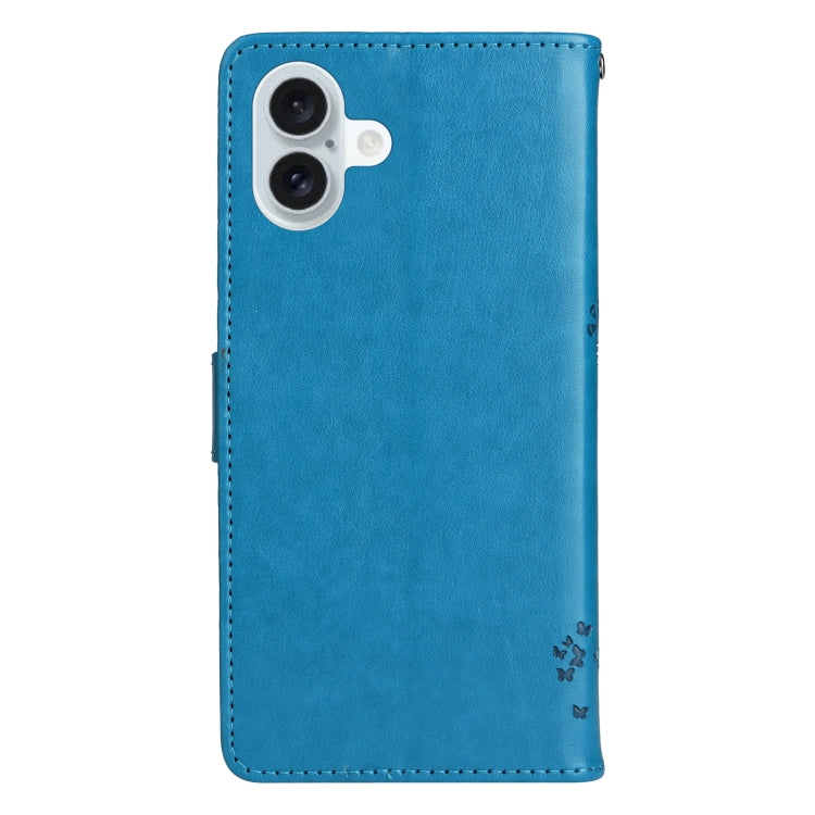 For iPhone 16 Plus Tree & Cat Embossed Pattern Flip Leather Phone Case