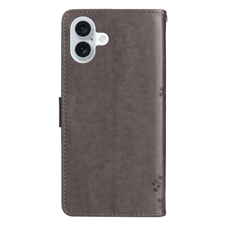 For iPhone 16 Plus Tree & Cat Embossed Pattern Flip Leather Phone Case
