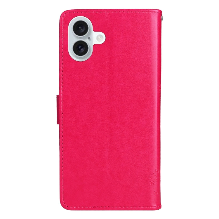 For iPhone 16 Plus Tree & Cat Embossed Pattern Flip Leather Phone Case