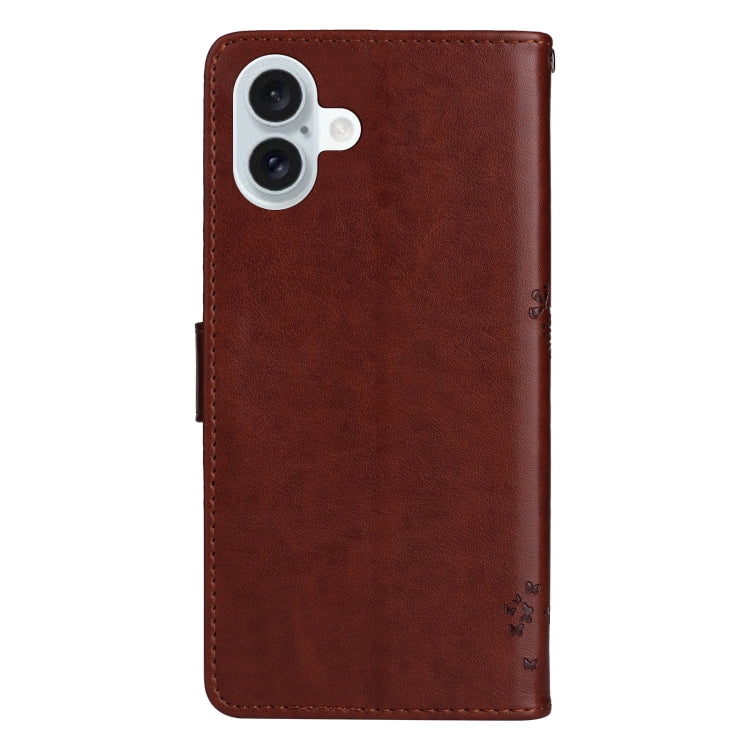 For iPhone 16 Plus Tree & Cat Embossed Pattern Flip Leather Phone Case