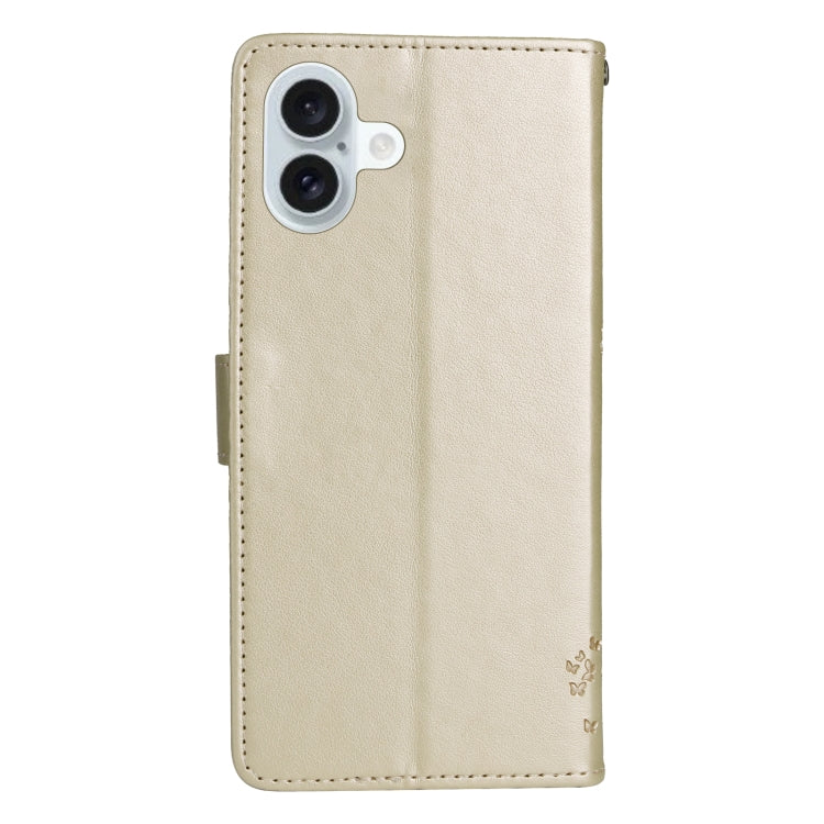 For iPhone 16 Plus Tree & Cat Embossed Pattern Flip Leather Phone Case
